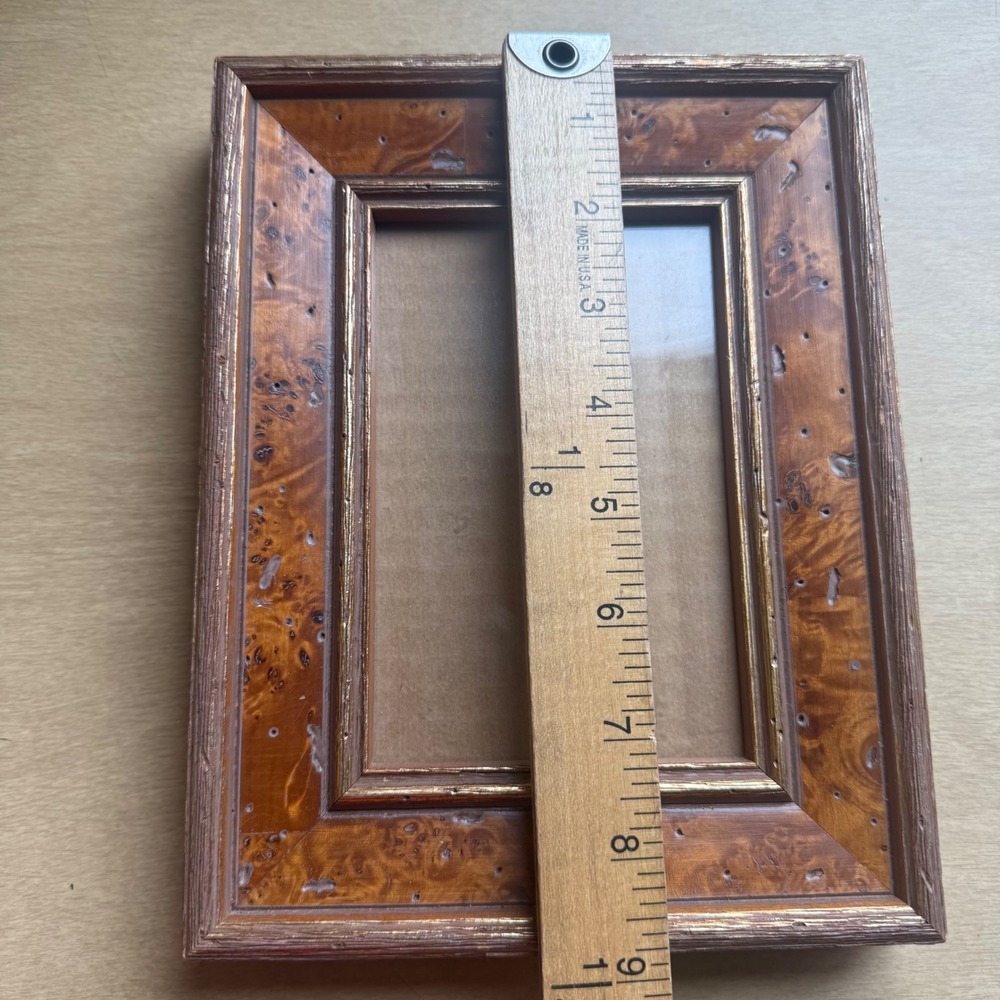 Martin Aborn Picture Frame 5x3.5 Brown Gold Excellent Burl Wood Distressed Rusti - Picture 6 of 8